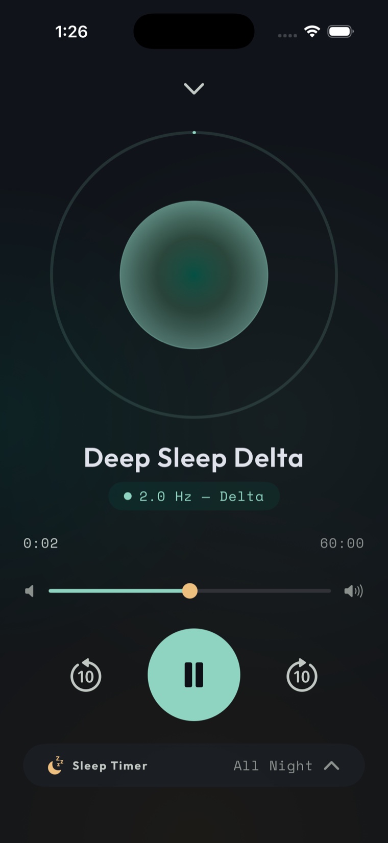 SleepTonic player screen with a breathing orb